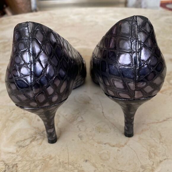 Sacha London Metallic Croc Embossed Leather Heels - Picture 8 of 9